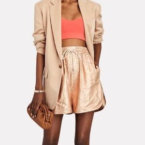 A.L.C. Ryder Metallic Gold 100% Linen Short Drawstring Sz Small Women's‎